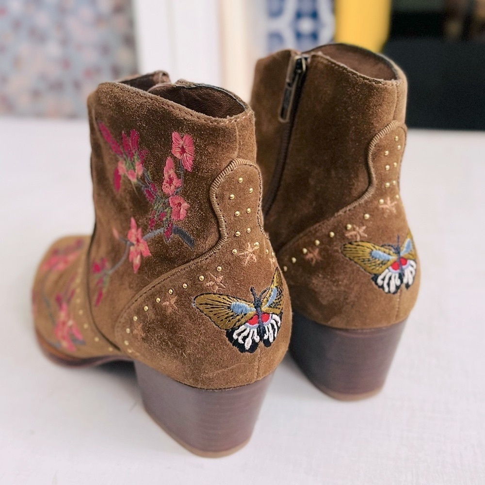 [ASH] Heidi Suede Leather Embroidered Floral + Butterfly Gold Stud Western Boot - Picture 3 of 11